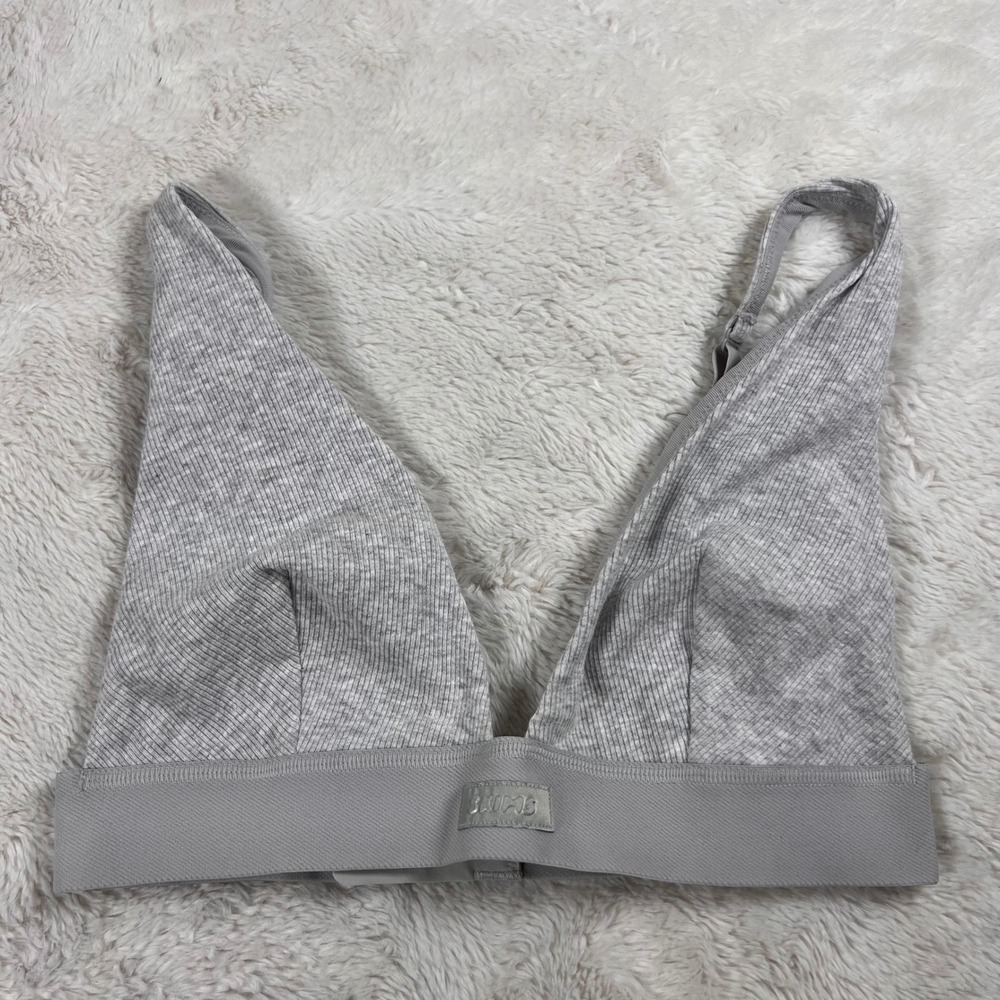 Skims Women's Cotton Rib Triangle Bralette Light Heather Grey Size Large NWOT